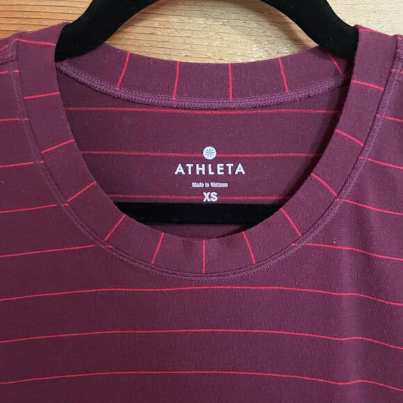 Athleta Chi Striped Long Sleeve Top Shirt Burgundy Activewear Size extra Small - Picture 7 of 10